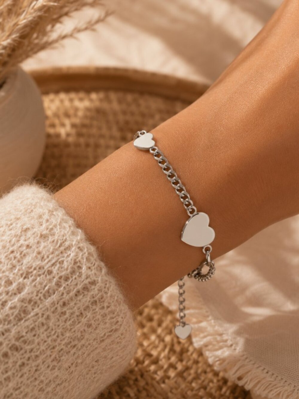 925 Sterling Silver Heart Bracelet Heart Charm Bracelet Paperclip Link Bracelet